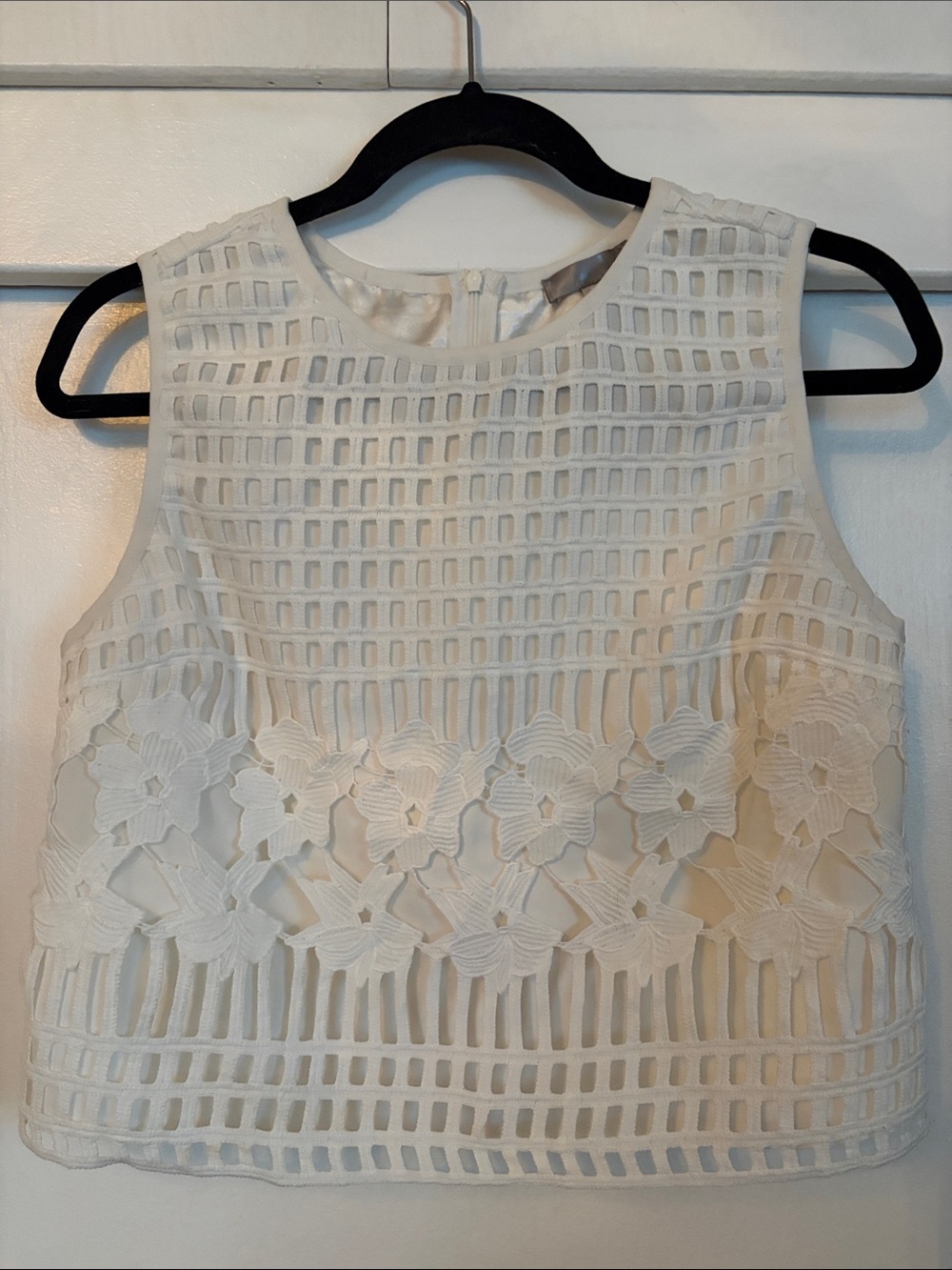 🦊 Anthropologie Agua Embroidered Lined White Sleeveless Crochet Crop Top Large